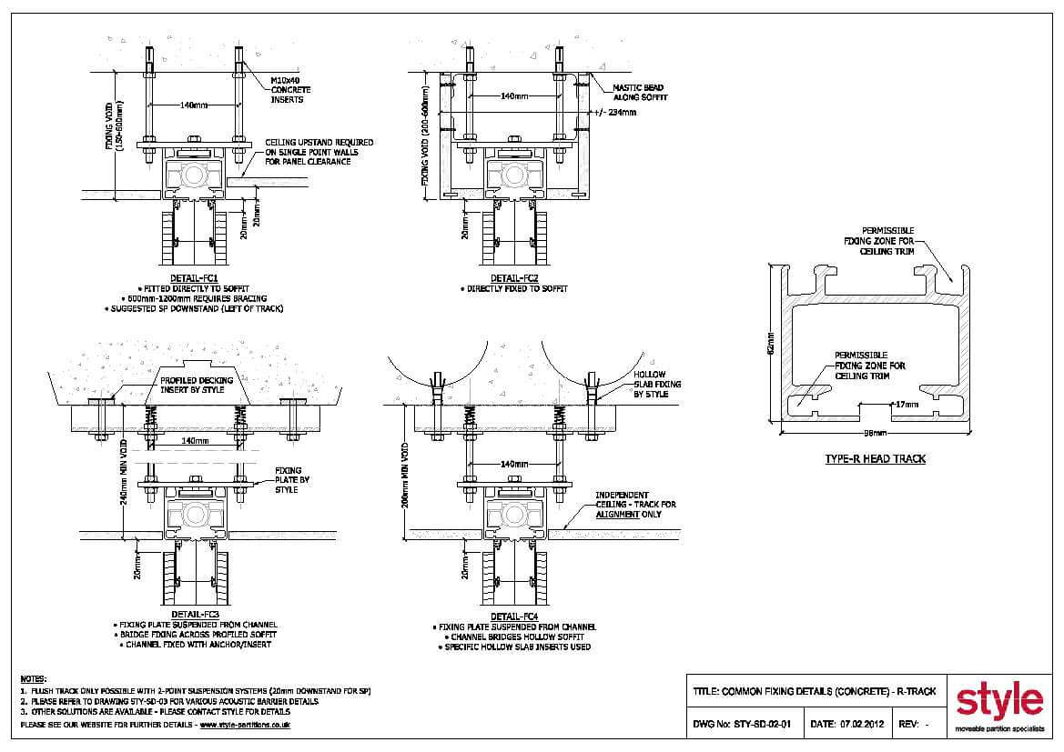 Movable walls track fix (concrete) CAD diagram