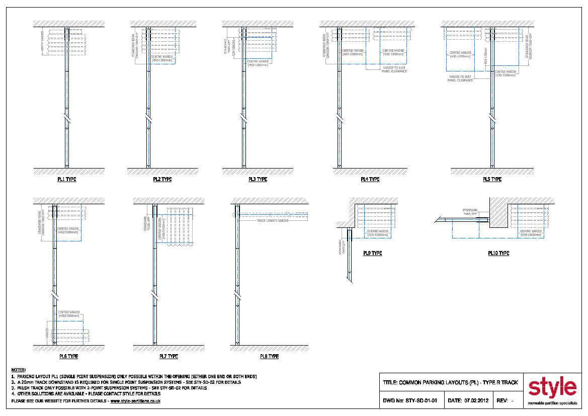 Movable walls panel movement CAD diagram