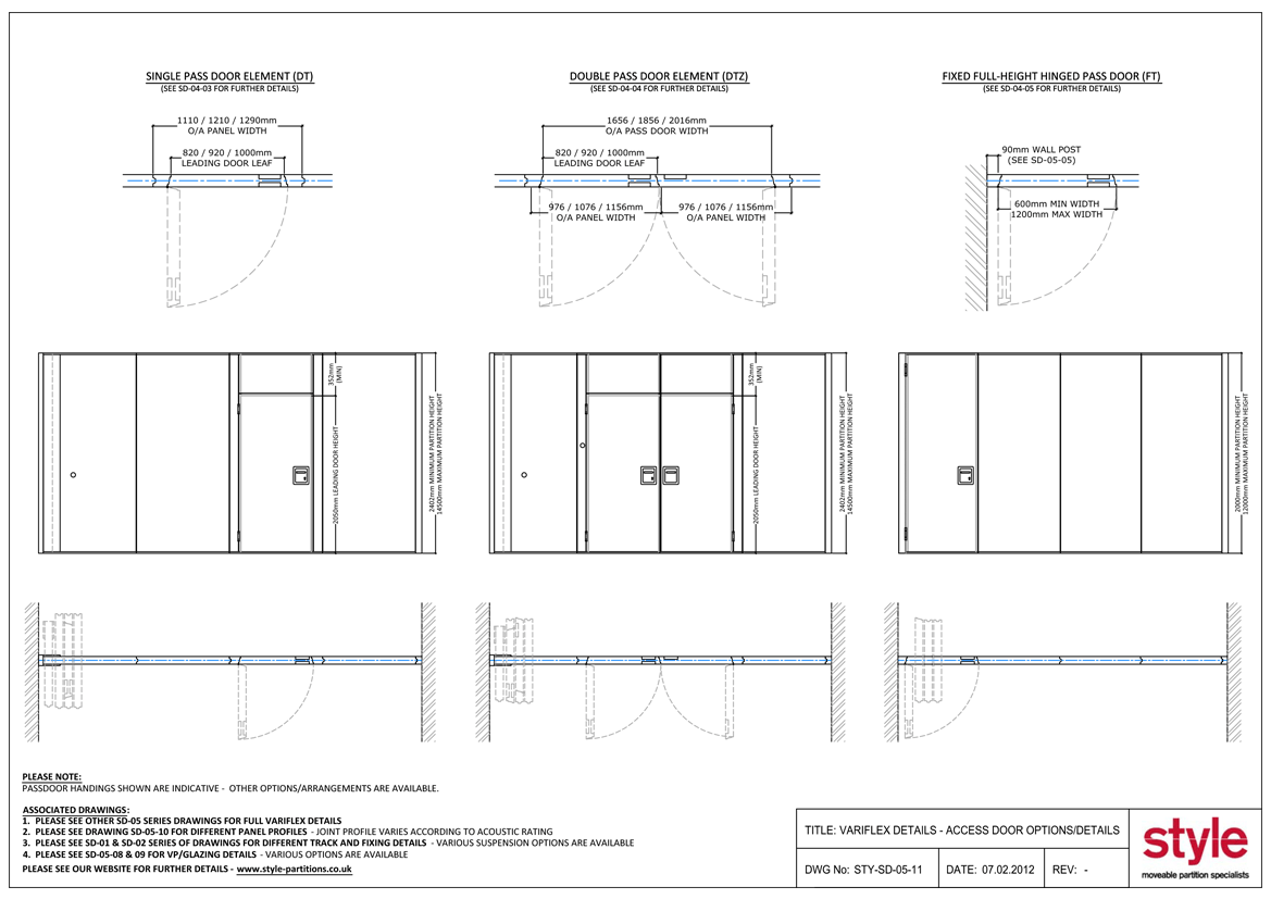 Movable walls Variflex door options CAD diagram