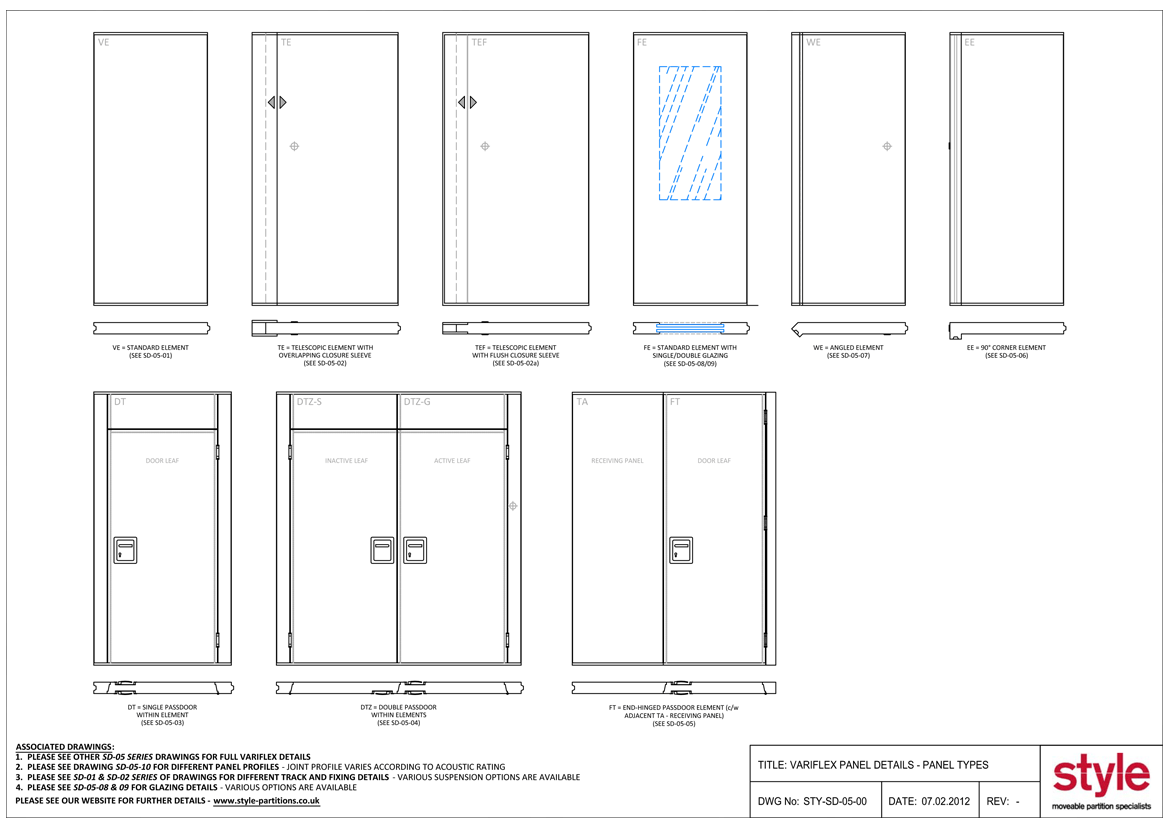 Movable walls Variflex panel types CAD diagram